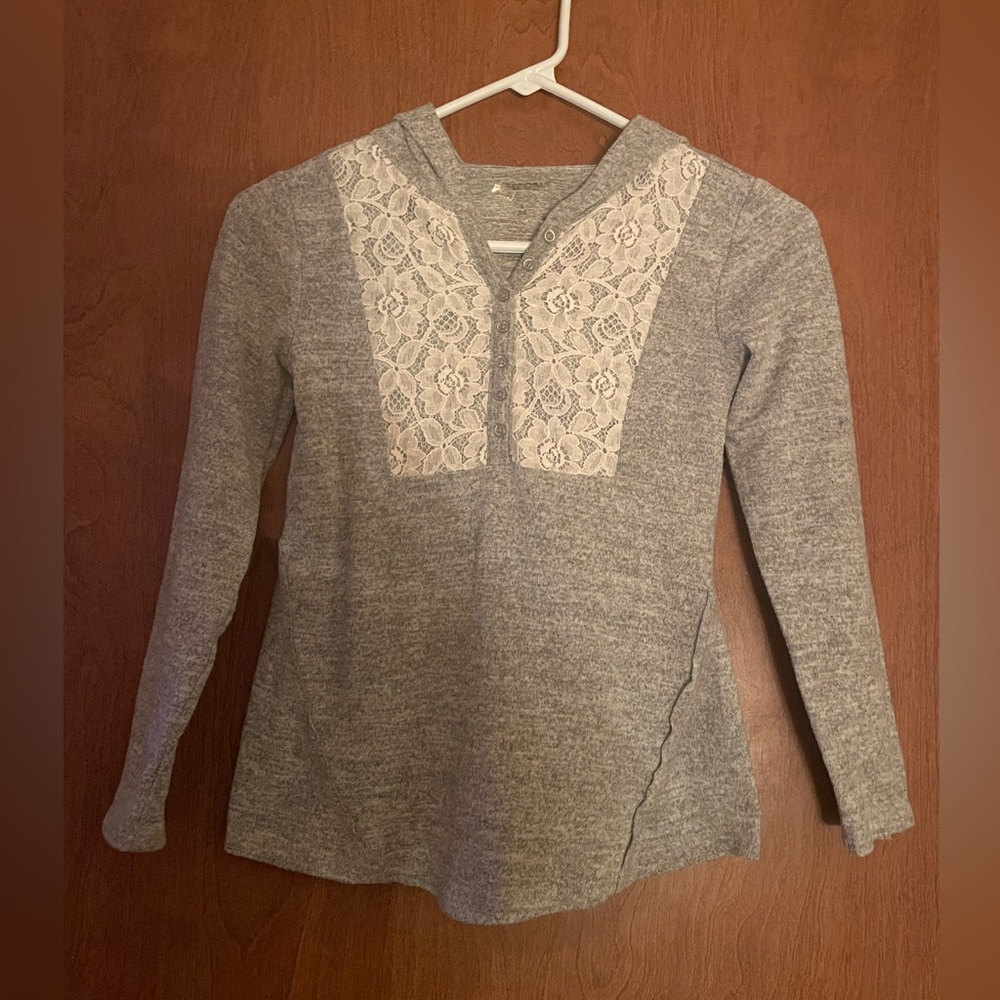 Childrens ARIZONA JEANS CO. Hooded Sweater / Sz Small 7-8 Gray with Lace